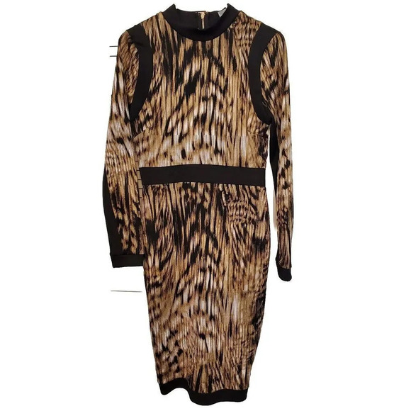 Venus Dress Womens Small Brown Black Long Sleeve Mock Neck Ribbed Fall Party - Picture 1 of 9